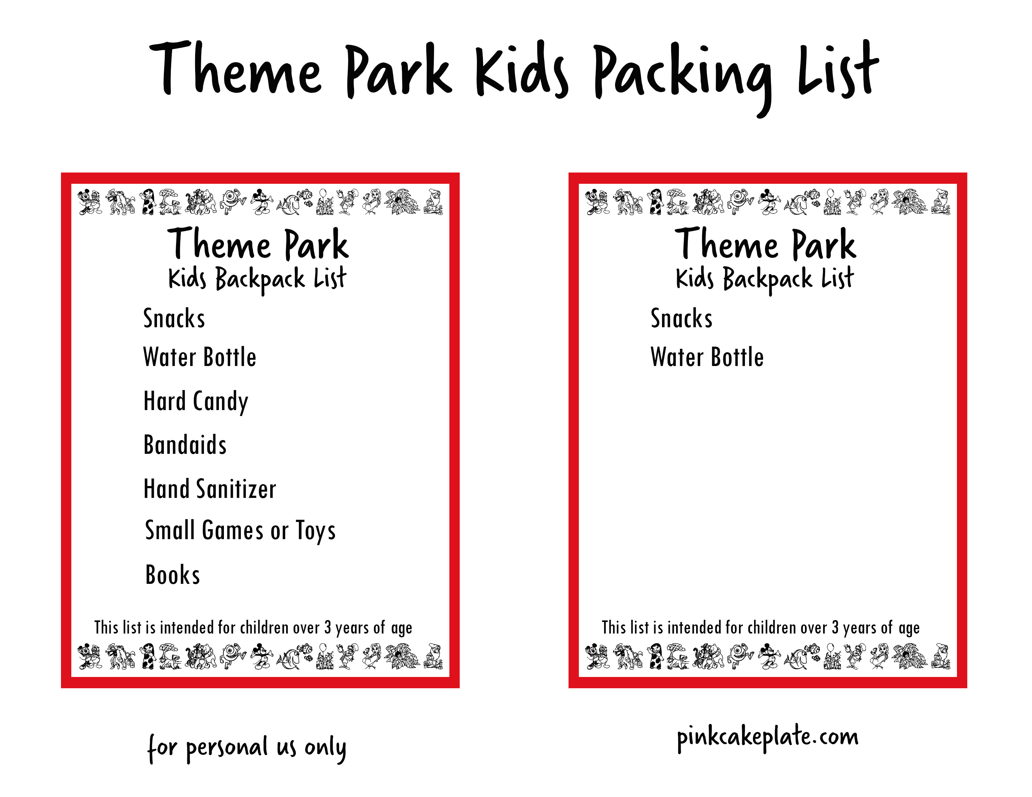 Theme Park Backpack Packing List And Ranch Snack Mix - Pink Cake Plate