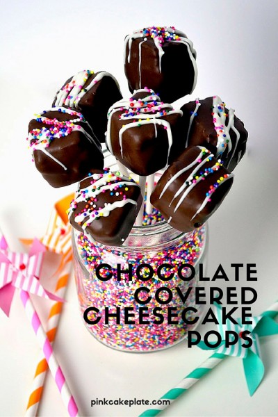 Chocolate Covered Cheesecake Pops - Pink Cake Plate