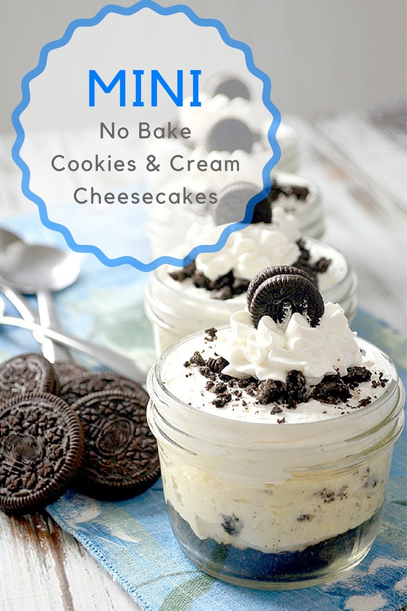 mini no bake cookies and cream cheesecakes hero