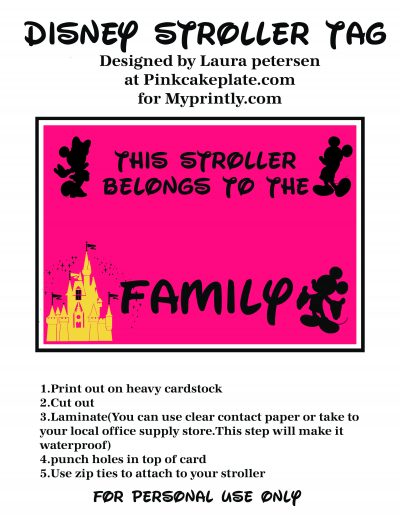 disney stroller id tag pink cake plate