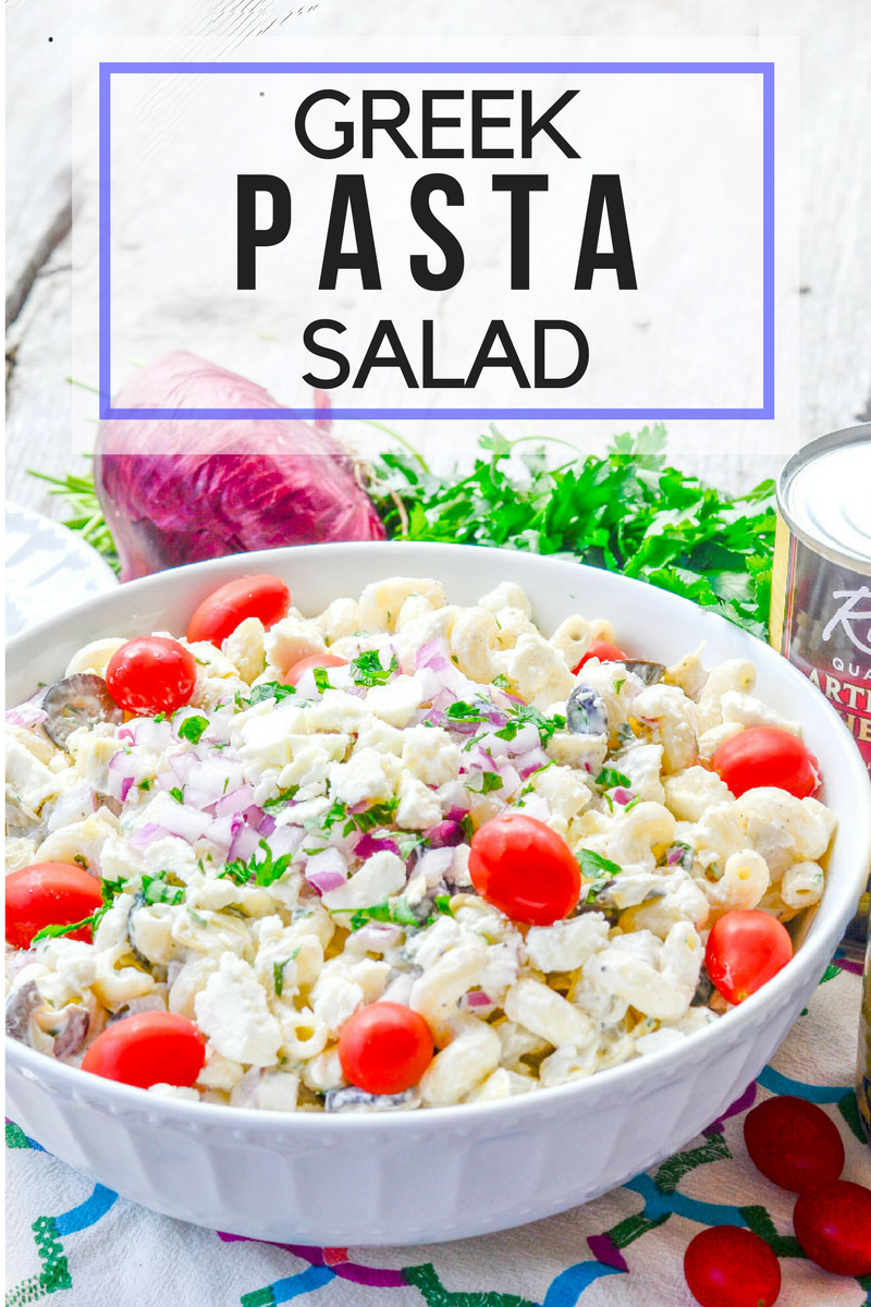 Greek Pasta Salad - Pink Cake Plate