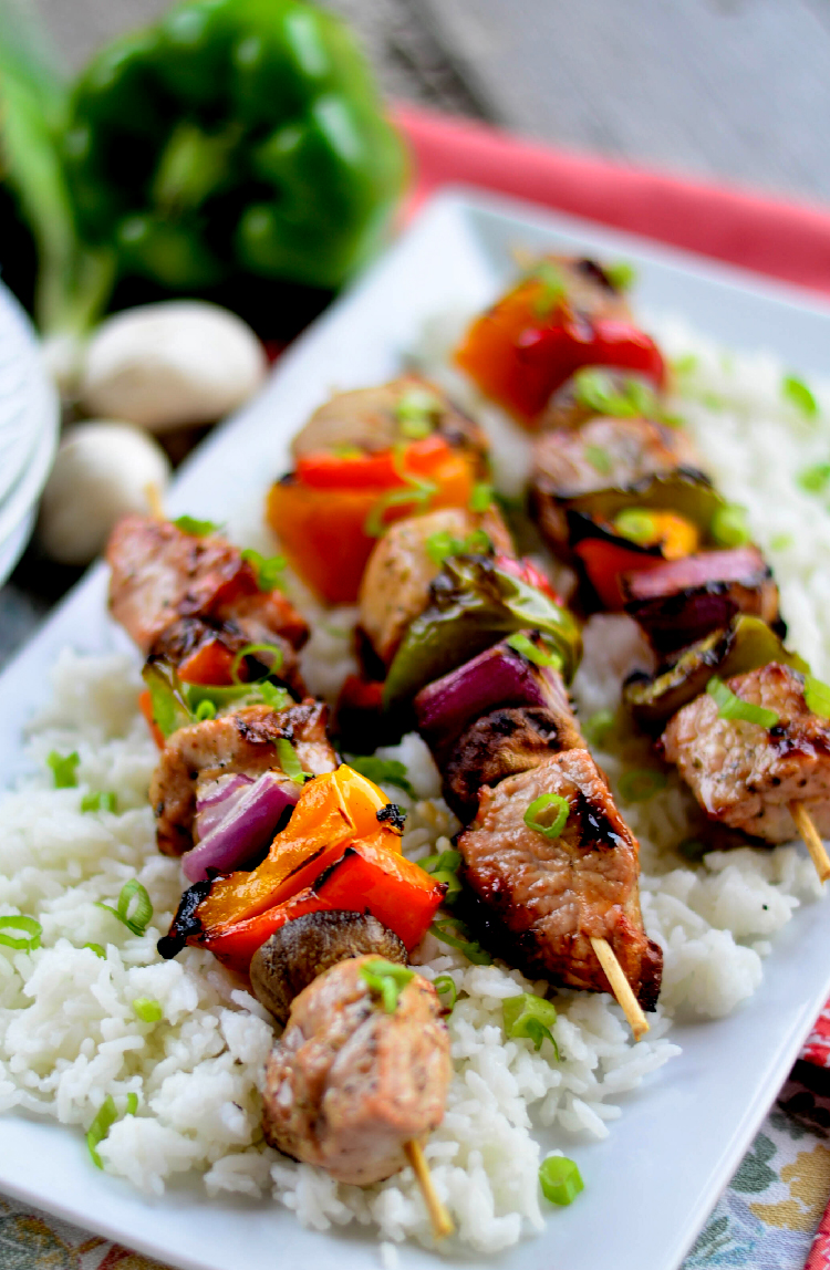 Grilled Garlic Pork Skewers - Pink Cake Plate