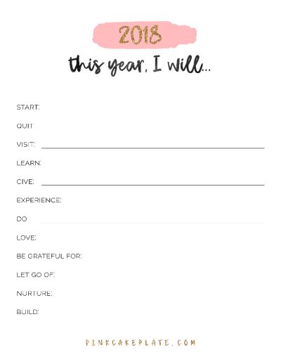 2018 I Will... Free Printable Goal Worksheet - Pink Cake Plate