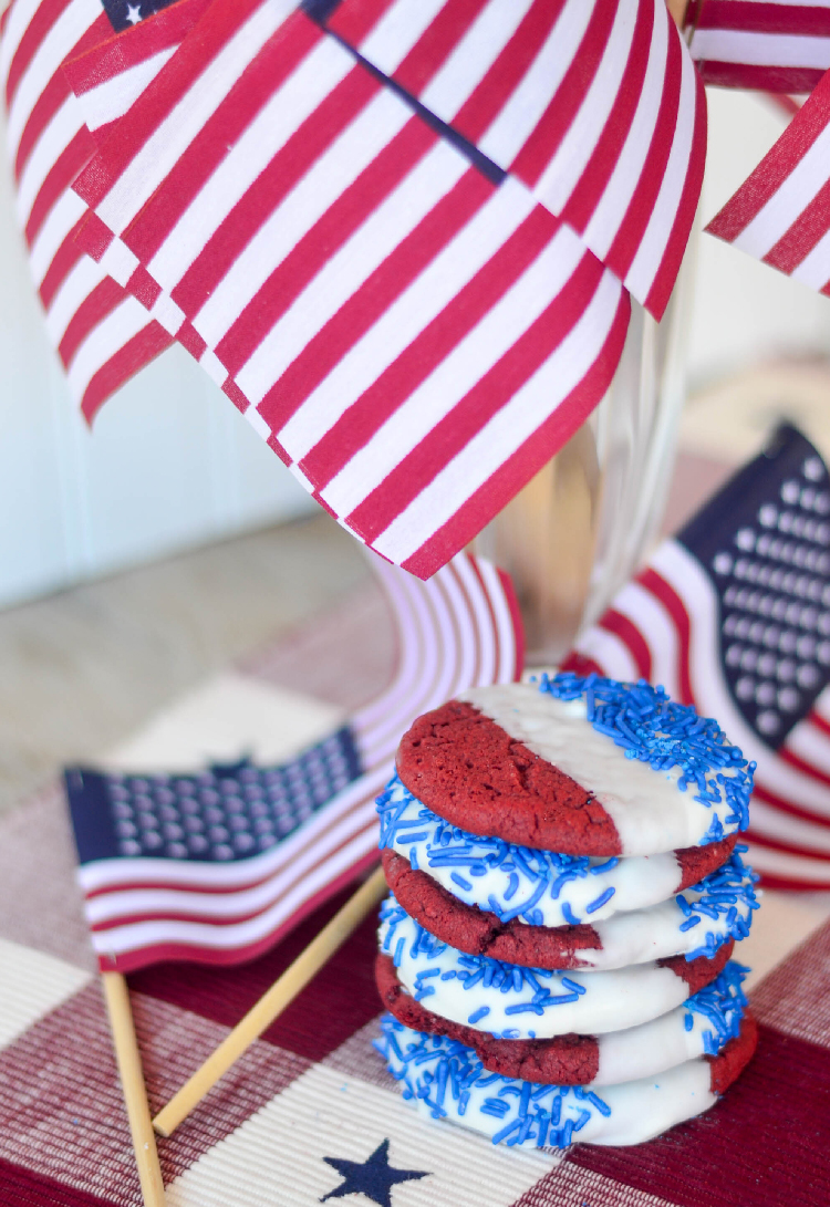 Red Velvet, White and blue cookies with flags