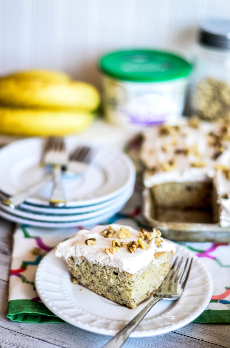 Sour Cream Banana Snack Cake - Pink Cake Plate